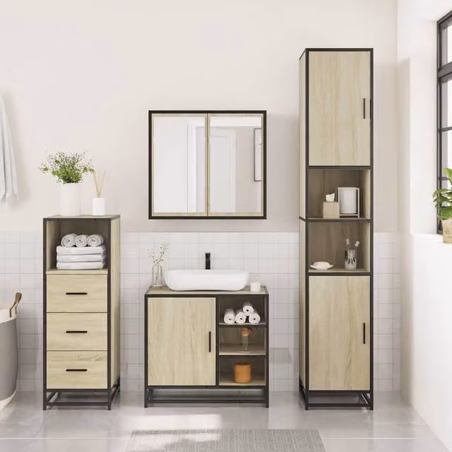 Berkfield Home 3 Piece Bathroom Furniture Set in Sonoma Oak and Light Brown