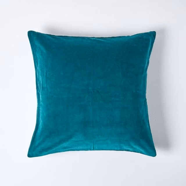 Homescapes Velvet Cushion Cover in Petrol Green, W/D/H: 40 x 40 x 40 cm