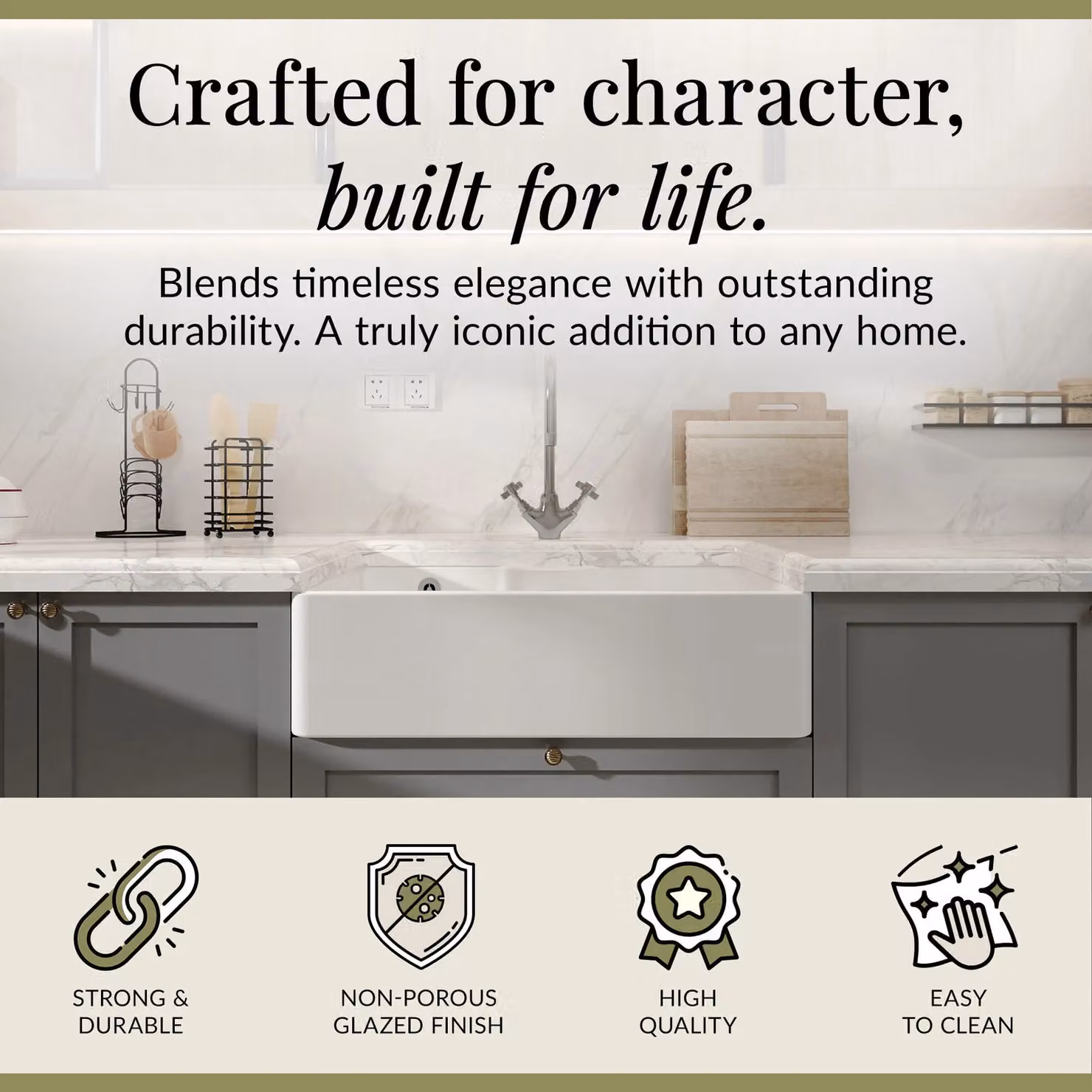 Balterley White Ceramic Single Bowl Butler Sink with Tap Ledge and Overflow, W: 795 mm – 2