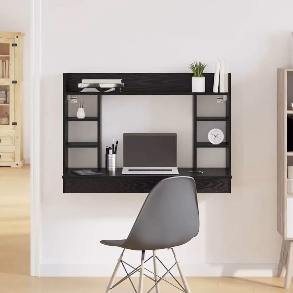 Berkfield Home Black Oak Wall-Mounted Floating Writing Desk, W/D/H: 105 x 48 x 75 cm – 2