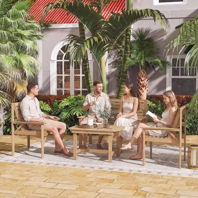 OUTSUNNY 4 Seater Garden Furniture Sofa Set with Curved Seat in Beige