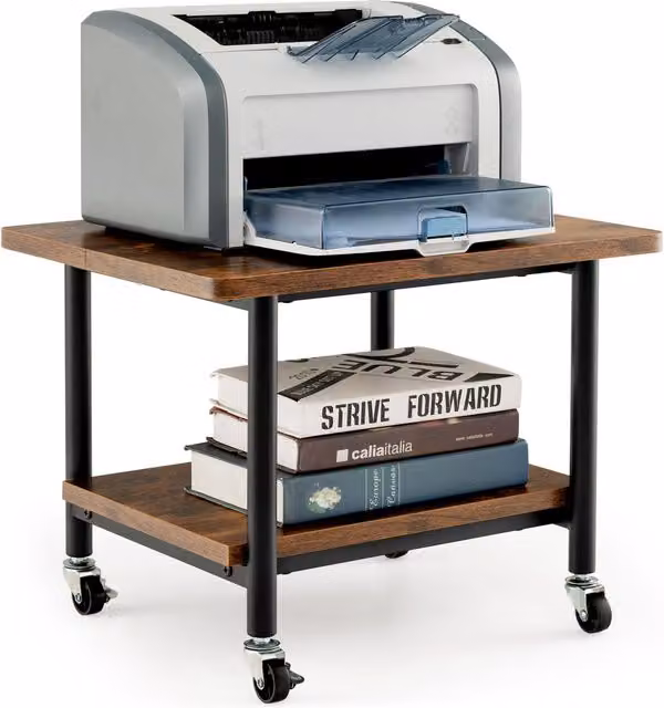 Costway Under Desk Printer Stand with 4 Wheels in Brown