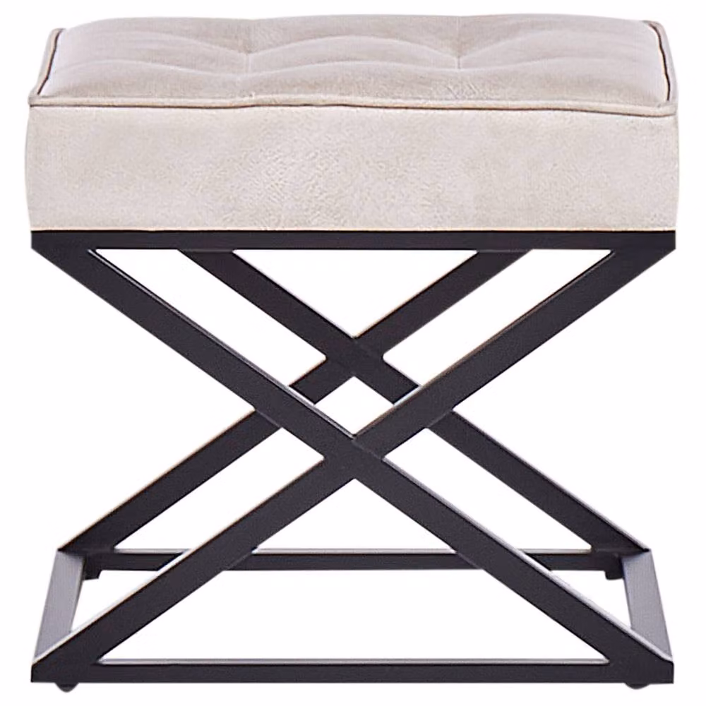 Wyld and Coco Beige Faux Leather Tufted Rectangular Footstool with Metal Legs – 4