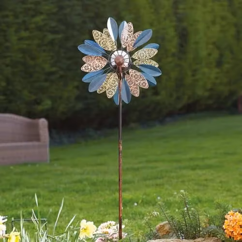 mysmartbuy Daisy Wind Spinner with Solar Powered Multicolour LED Crackle Glass Globe, H 130 x W 38 x D 17 cm