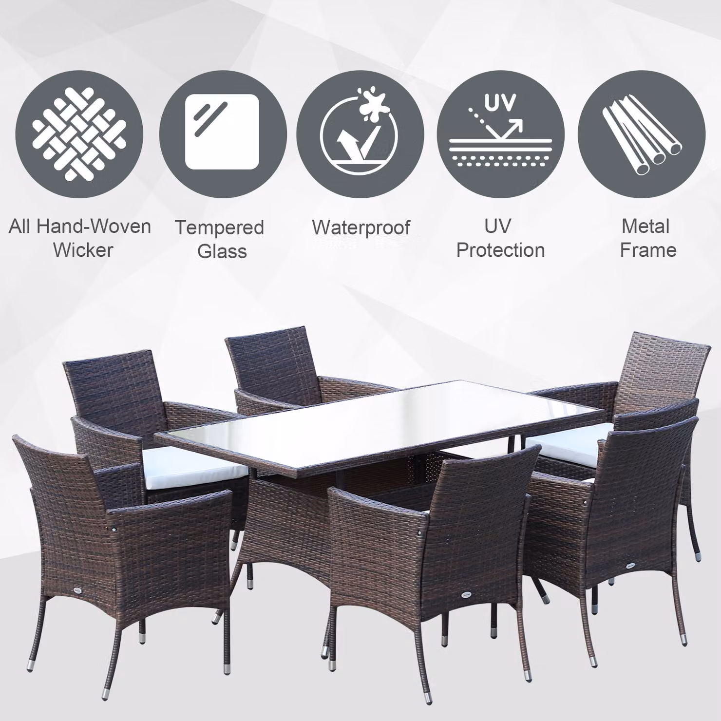 Outsunny 7-Piece Rattan Garden Furniture Dining Set in Brown and Black – 3