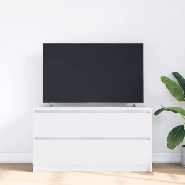 Berkfield Home White Minimalist TV Cabinet in Matt Engineered Wood W/D/H: 100 x 35 x 54 cm
