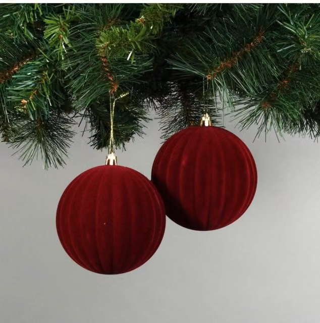 KDMD Set of 4 Red Velvet Watermelon Christmas Baubles, Diameter: 10 cm – 1
