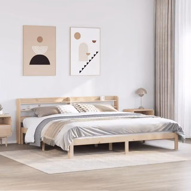 Berkfield Home Rustic Brown Solid Wood Bed Frame with Headboard and Side Compartments, 200 x 200 cm – 1