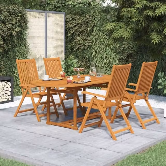 Berkfield Home 5 Piece Extendable Garden Dining Set in Brown Oiled Acacia Wood – 1