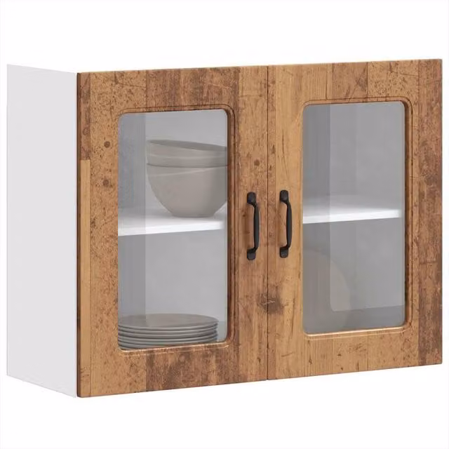 Berkfield Home Kalmar Wall Cabinet with Glass Doors in Brown Rustic Old Wood – 1