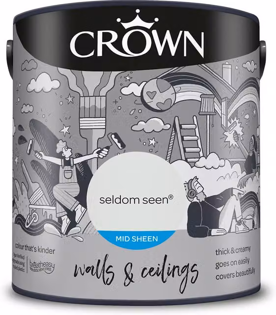 Crown Walls and Ceilings Mid Sheen Emulsion in Seldom Seen Grey, 2.5l