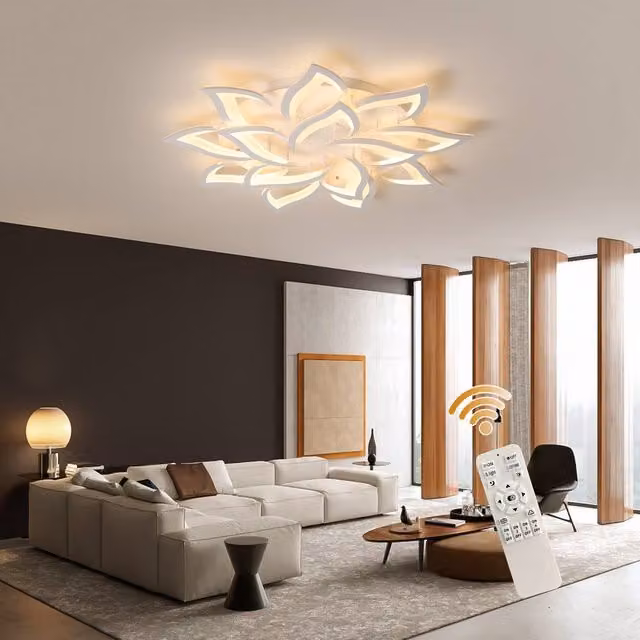 NIVOR Modern White Acrylic LED Ceiling Light with Remote Control and Dimming Function