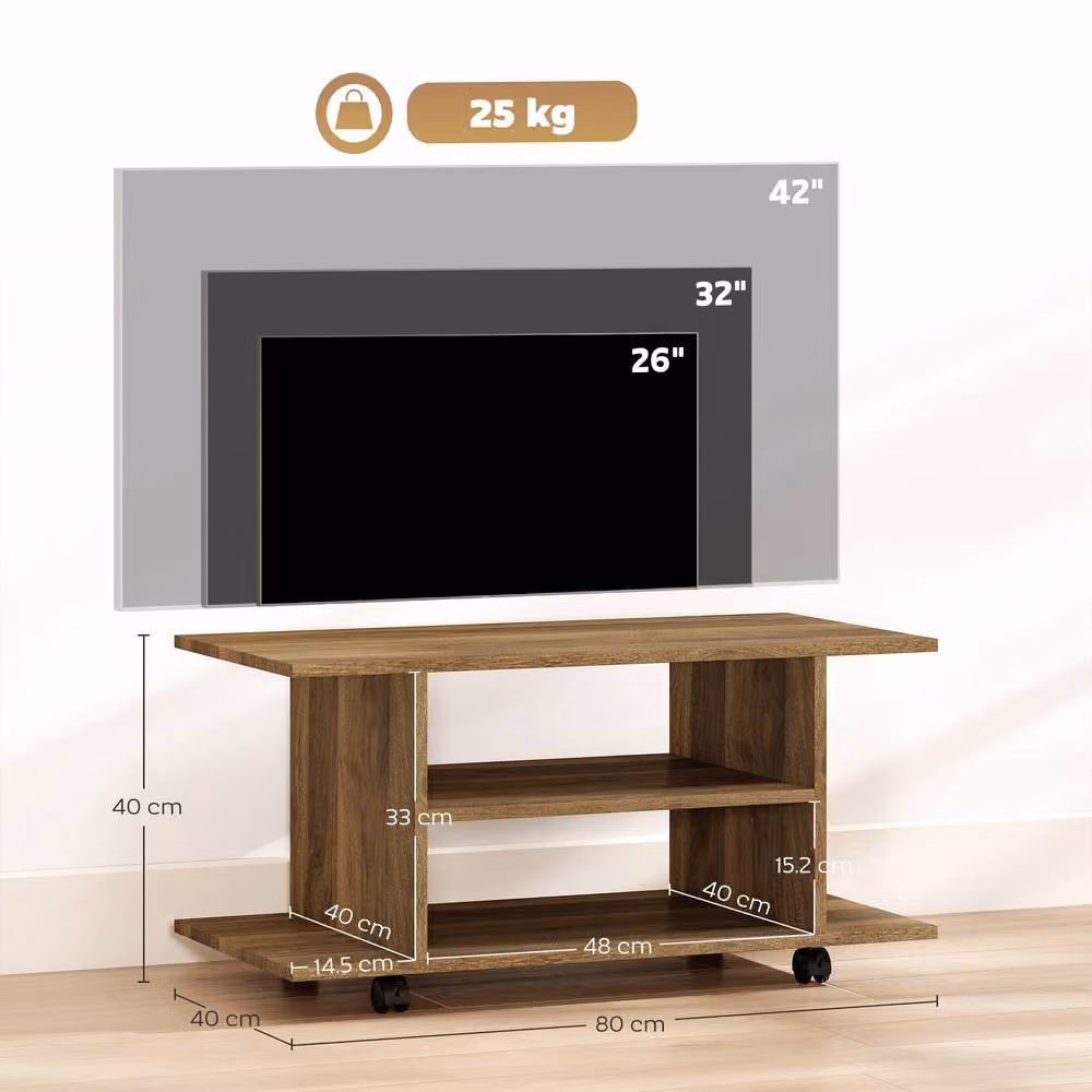 STILVORA Modern Brown TV Stand with Shelves and Casters – 2