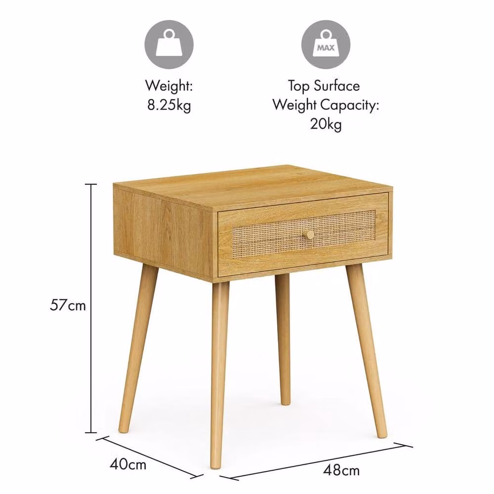 EONLION Bedside Table with Natural Rattan Drawers in Brown and Gold – 2