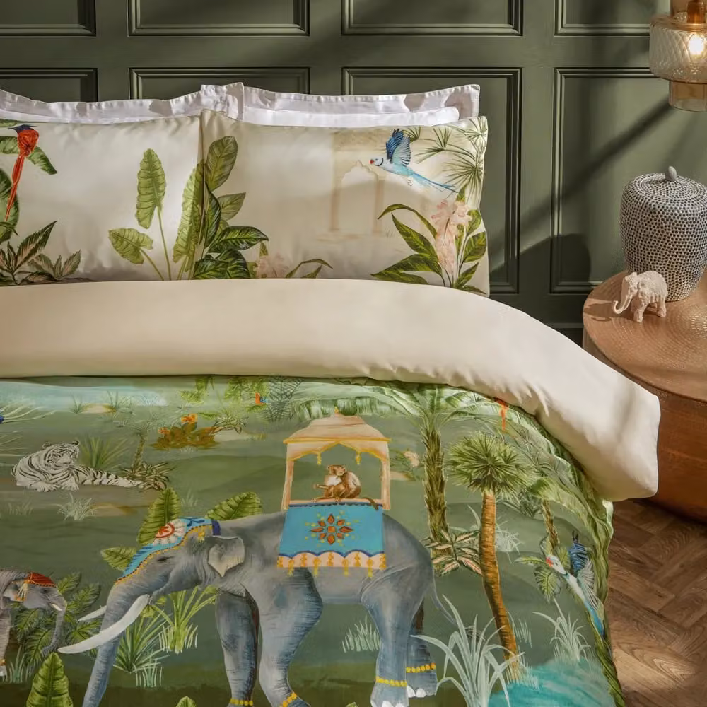 Paoletti Odisha Exotic Reversible Duvet Cover Set, Green and Multicolour, W: 140 cm, H: 200 cm