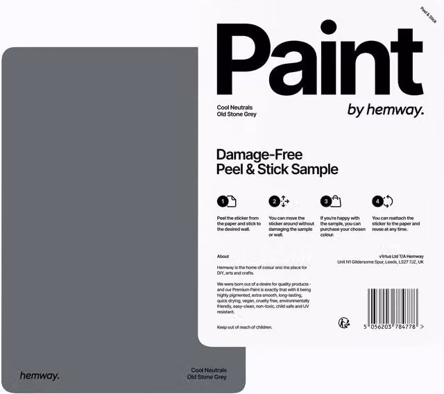 Hemway Chalk Paint A5 Peel and Stick Sample Swatch in Old Stone Grey, W: 14.8 cm x H: 21.0 cm