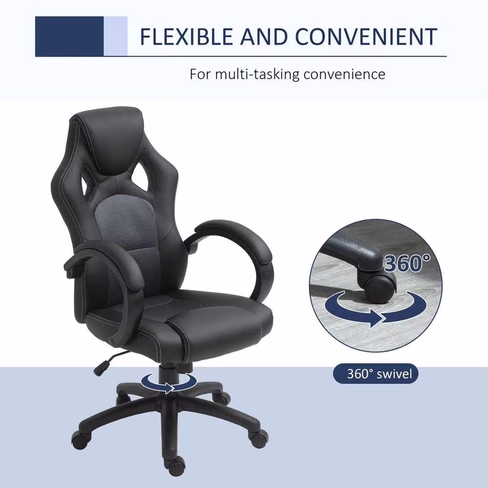 FORGEVIO Executive Racing Swivel Gaming Office Chair in Black Synthetic Leather – 4