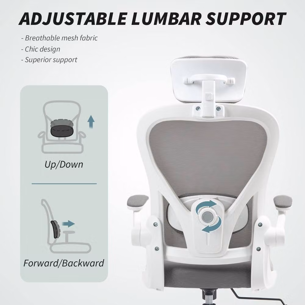 HOMCOM Ergonomic Mesh Office Chair with Headrest and Armrests in Grey – 3