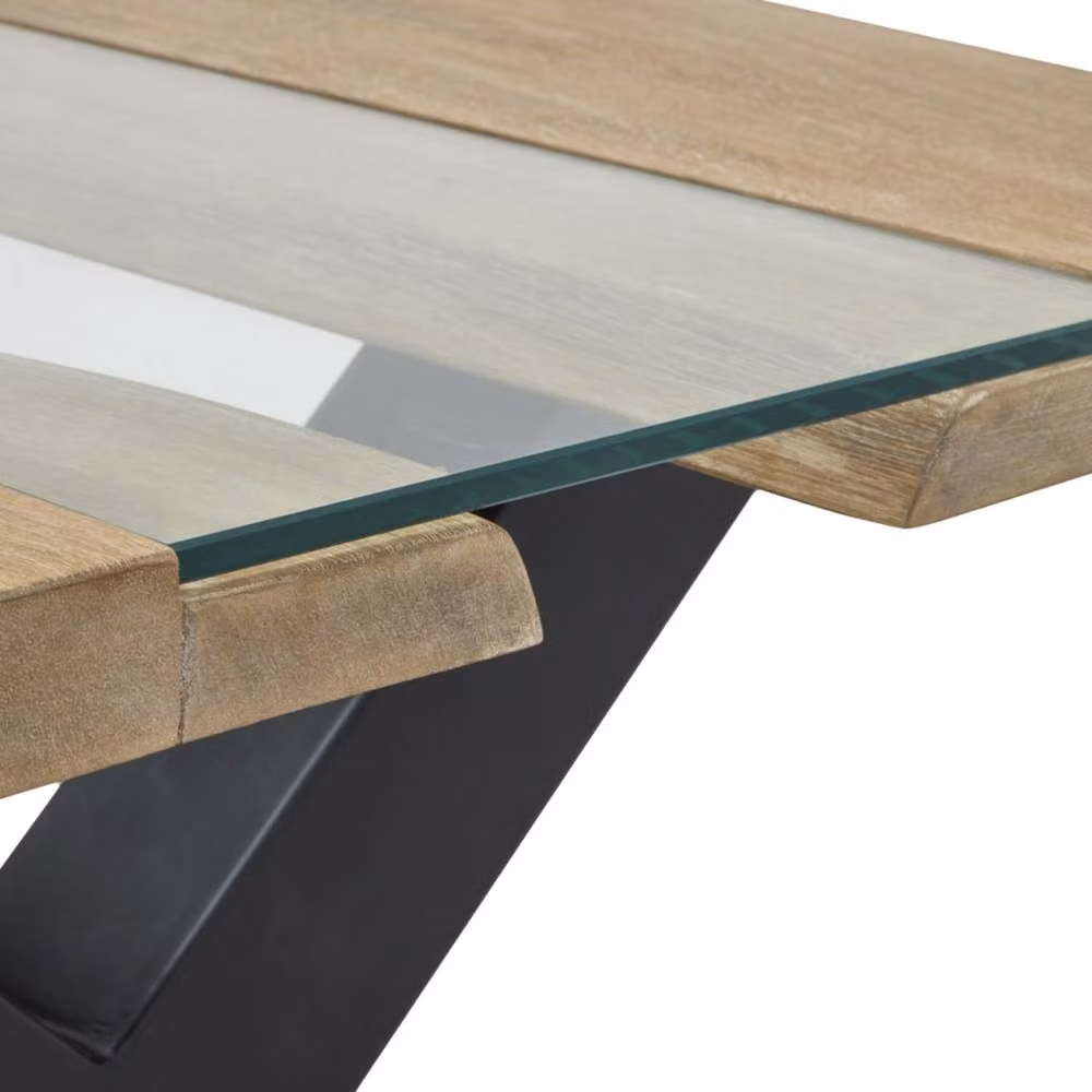 Wyld Haus Vouvant Live Edge Mango Wood and Glass Coffee Table with Black X Frame Base in Natural, W/D/H: 70 x 45 x 39.6 cm – 4