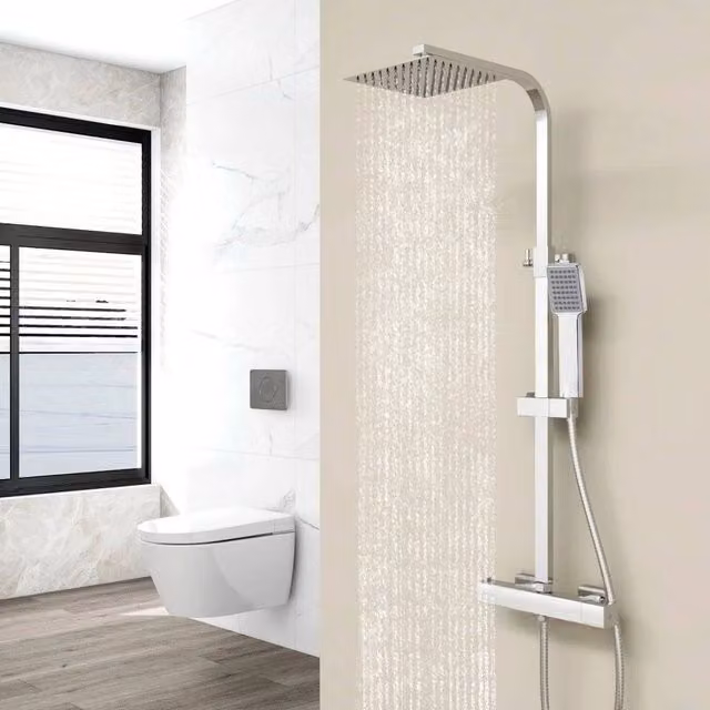 PAWNORA Silver Chrome Thermostatic Exposed Shower Mixer Set