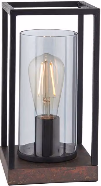 Loops Industrial Framed Table Lamp with Glass Shade in Matt Black and Bronze Patina – 1