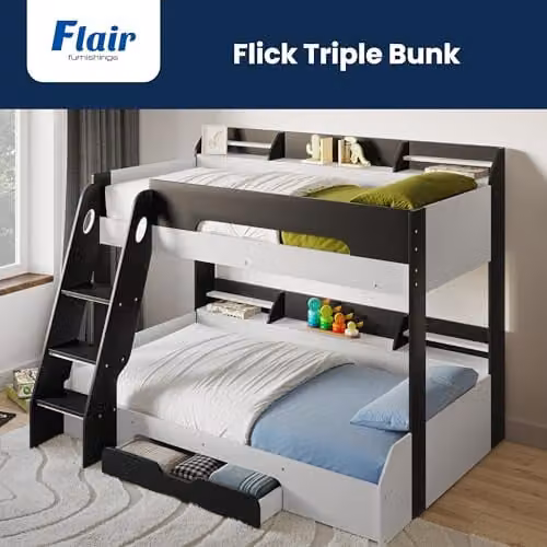 Flair Furnishings Flick Triple Bunk Bed with Storage and Stairs in Grey Single – 3