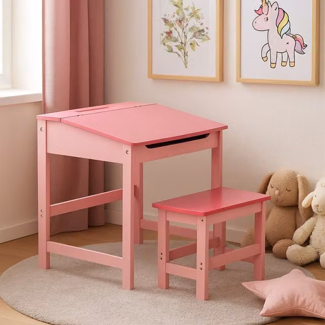 Orsina Pink Childrens Sloped Desk and Stool Set with Enclosed Cabinet – 2