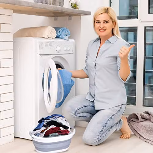 WedDecor Collapsible Oval Laundry Basket with Handles, 39L, Grey – 3