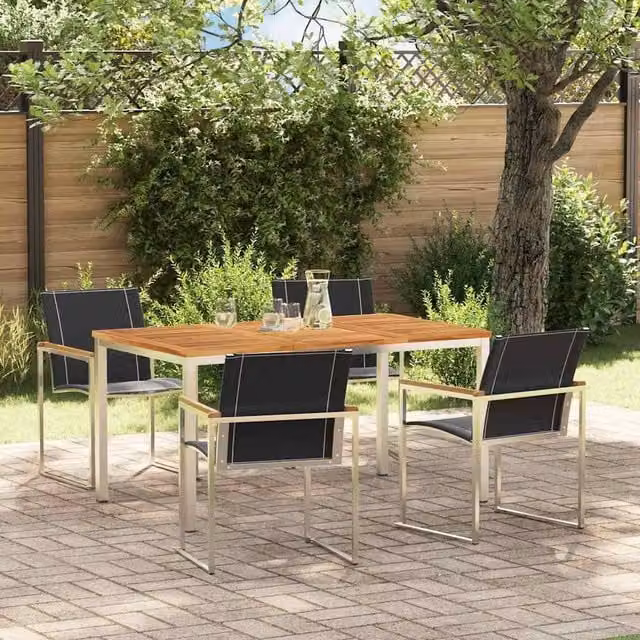 Berkfield Home 5 Piece Modern Garden Dining Set in Brown Solid Acacia Wood – 1