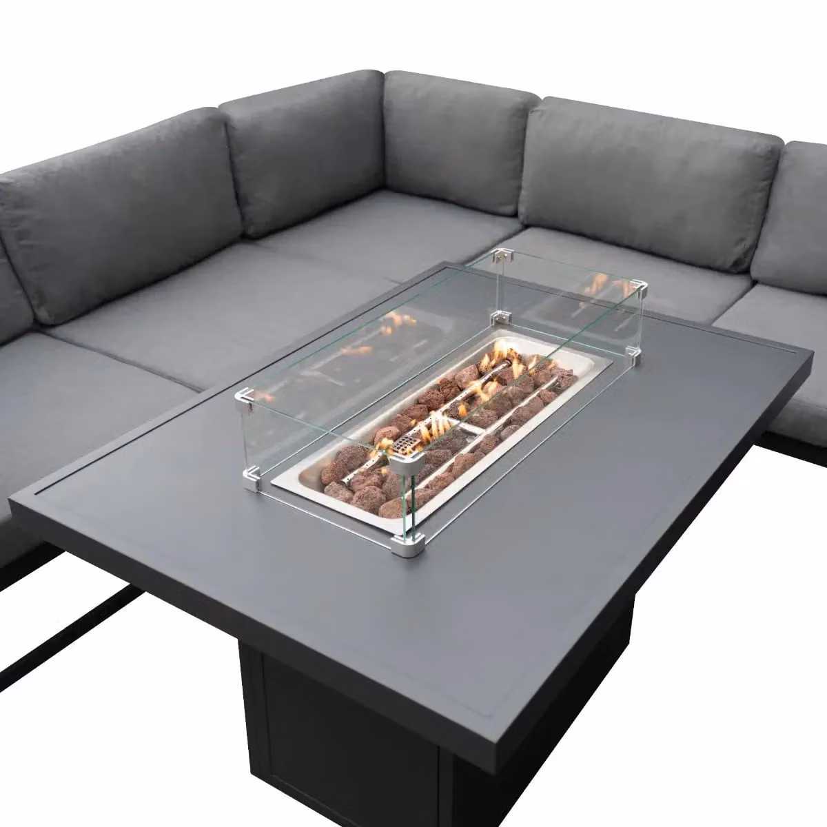 Monstershop Modular L-Shape Garden Furniture Set with Fire Pit and Coffee Table in Anthracite Grey – 3