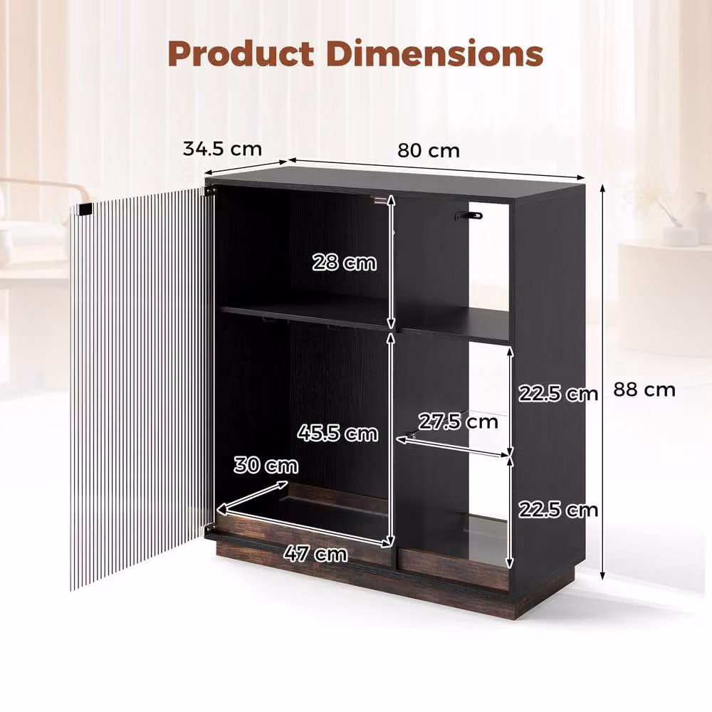Costway Modern Wine Bar Cabinet with Integrated LED Lights and Glass Doors in Black – 2