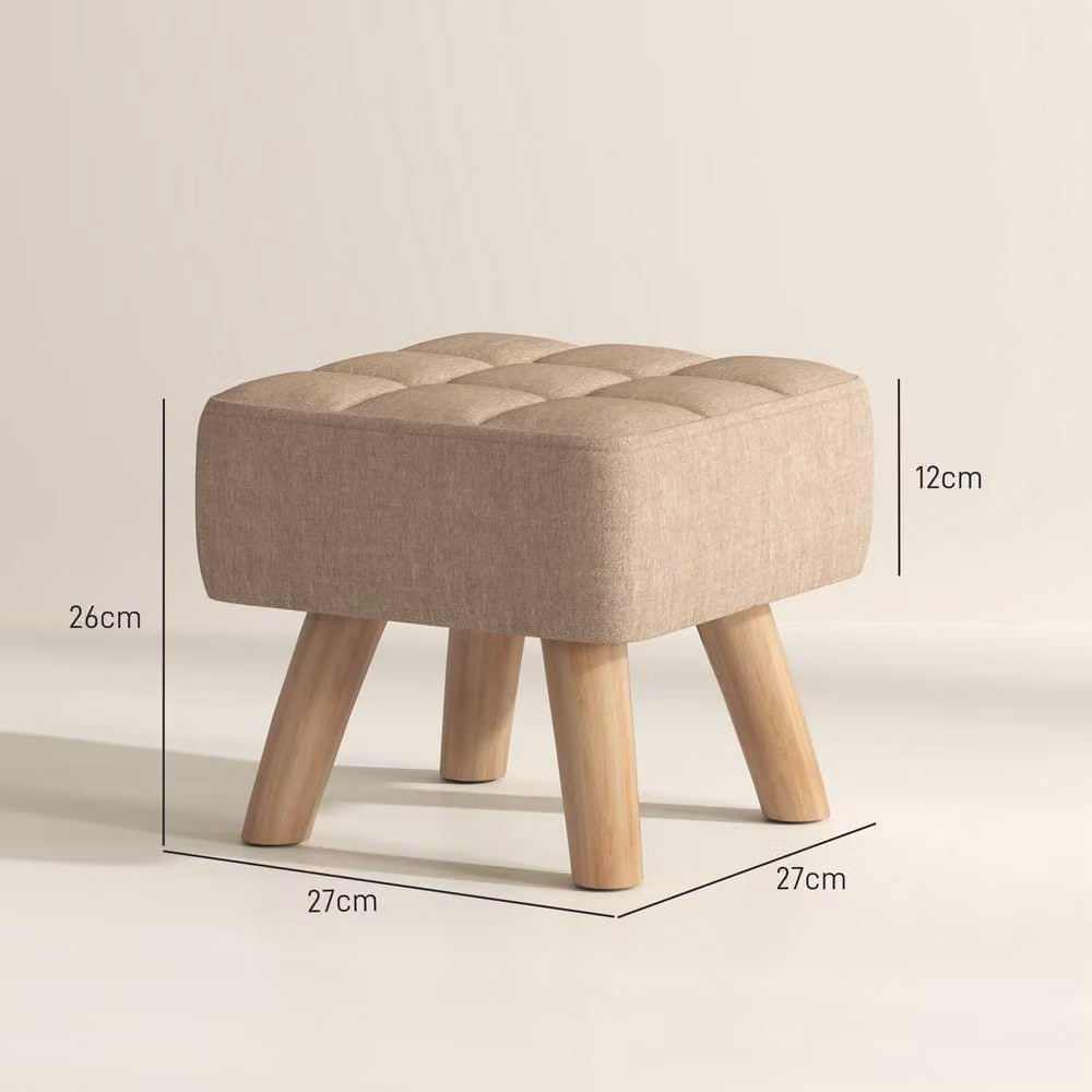 STILVORA Modern Rectangular Fabric Footstool with Brown Wooden Legs in Beige – 2