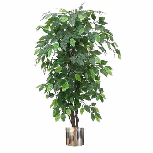 Leaf Artificial Ficus Tree with Silver Metal Planter, Green, Height: 120 cm – 1