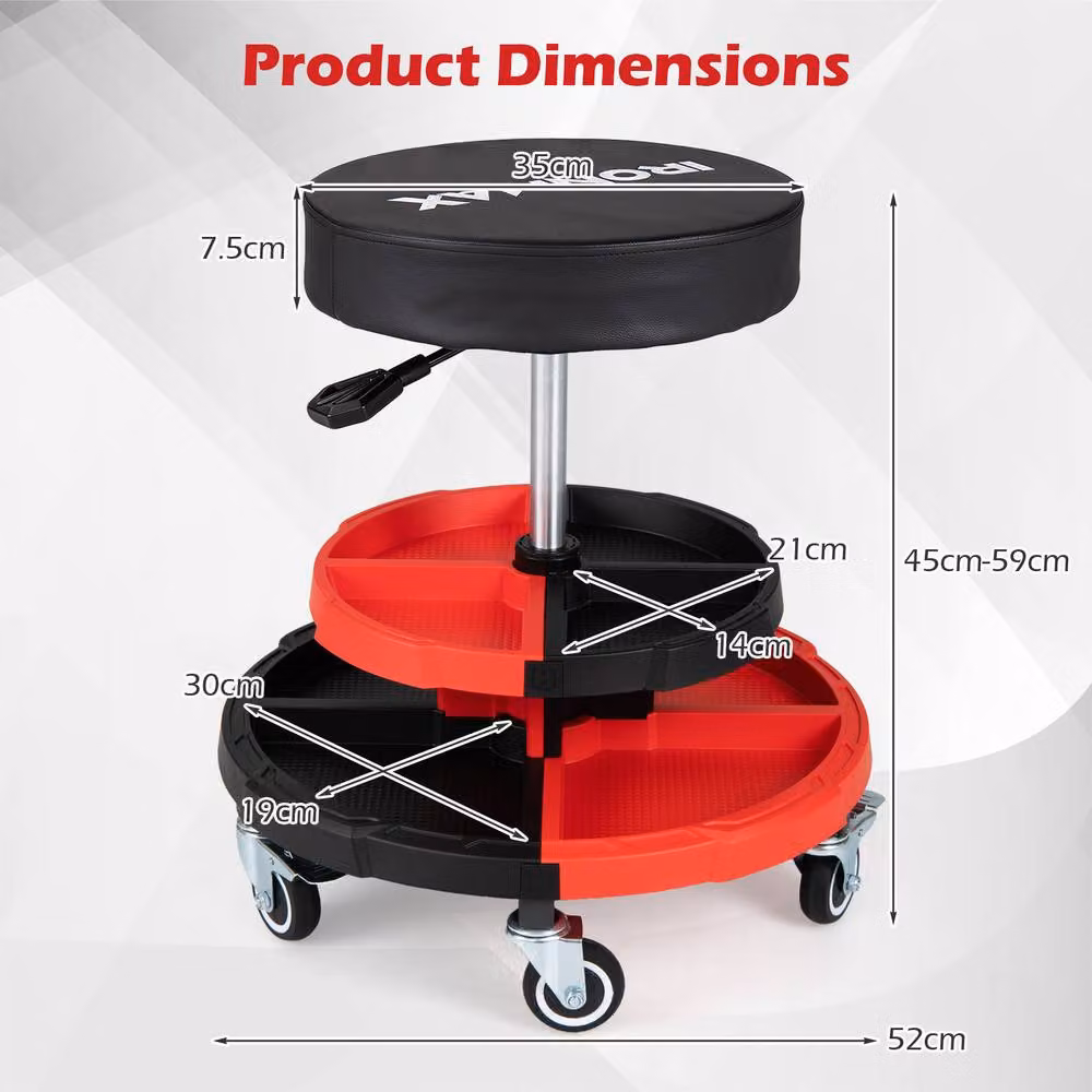 Gymax Rolling Mechanic Stool with Cushioned Seat in Red – 2