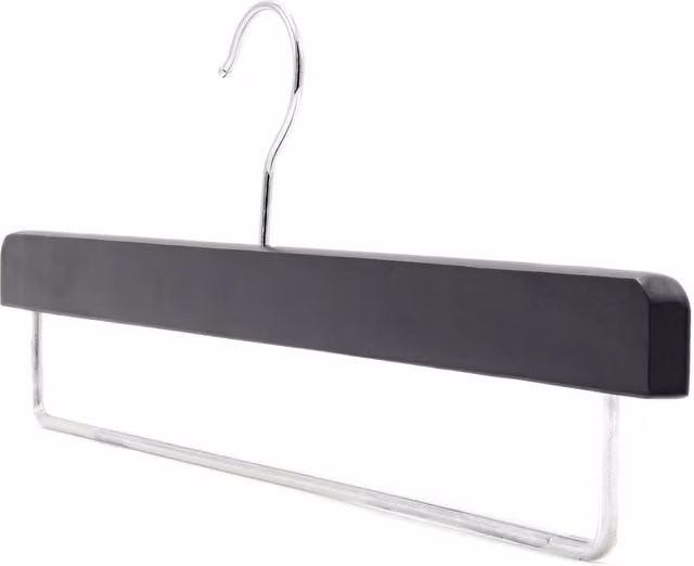 Pawnora Non Slip Wooden Coat Hangers with Bar, Black, Pack of 5