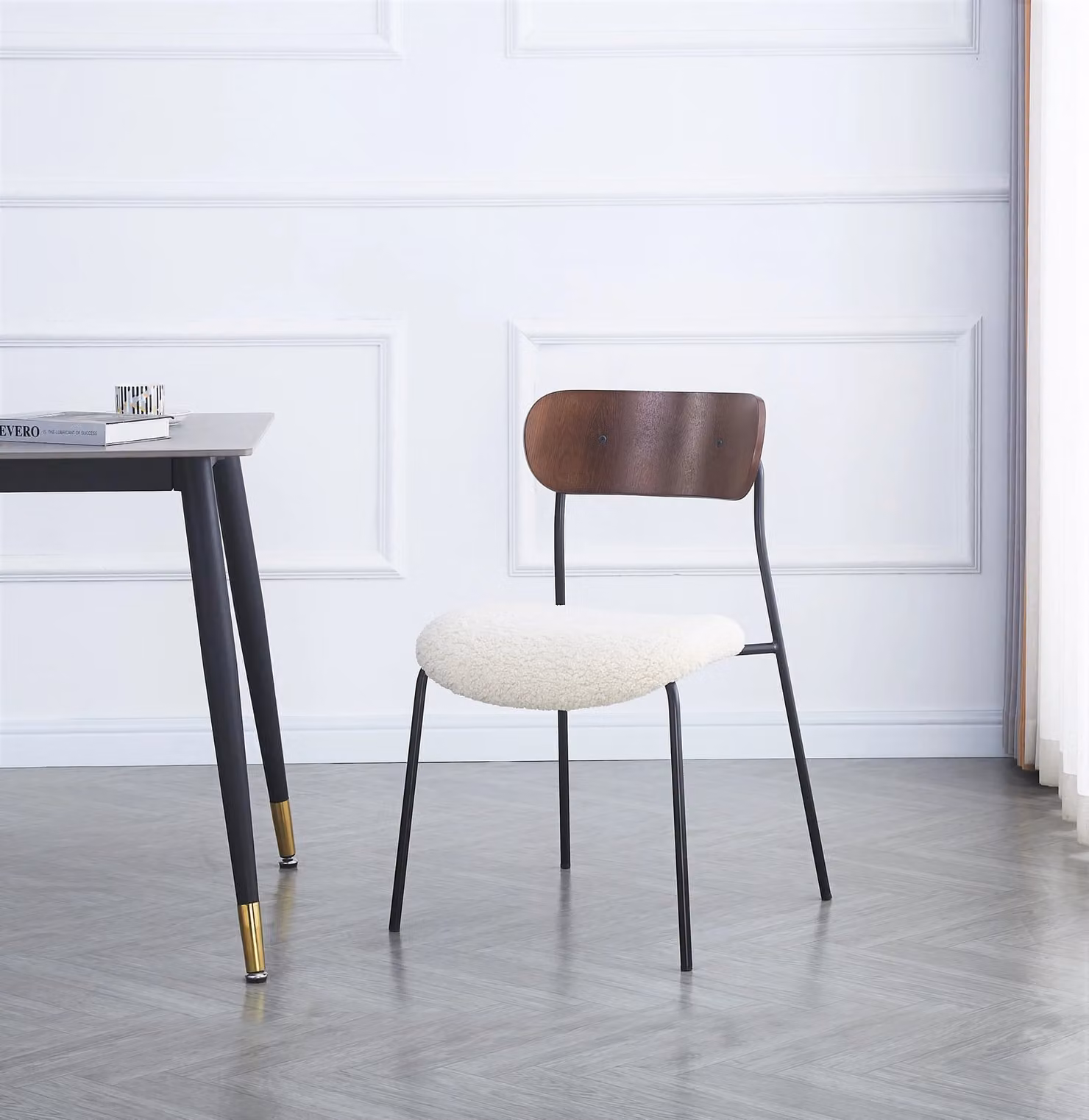 Nordlys Set of 2 Industrial Metal and Wood Dining Chairs in White – 2
