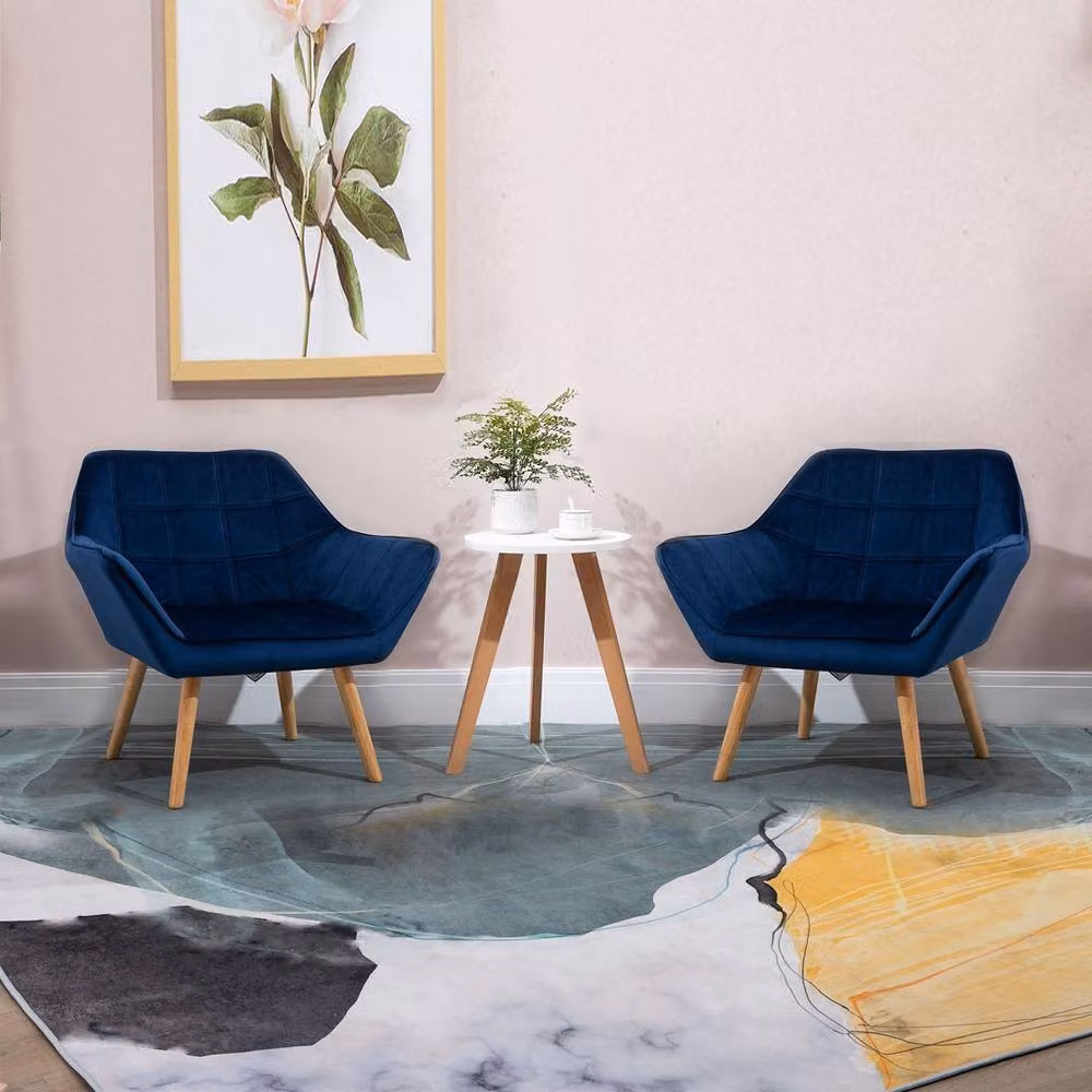 KORVIXA Blue Velvet Accent Chair with Armrests and Modern Tub Design, W/D/H: 100 x 100 x 100 cm – 2