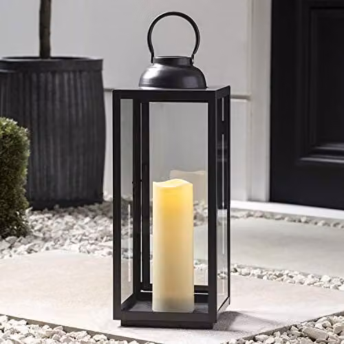 Lights4fun Large Waterproof Metal LED Candle Lantern in Slate Grey, H 46 x W 18 x D 18 cm – 1