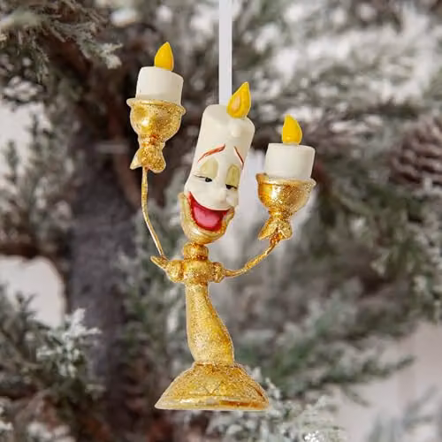 Disney Set of 4 Gold and Silver Beauty & The Beast Resin Christmas Hanging Decorations – 4