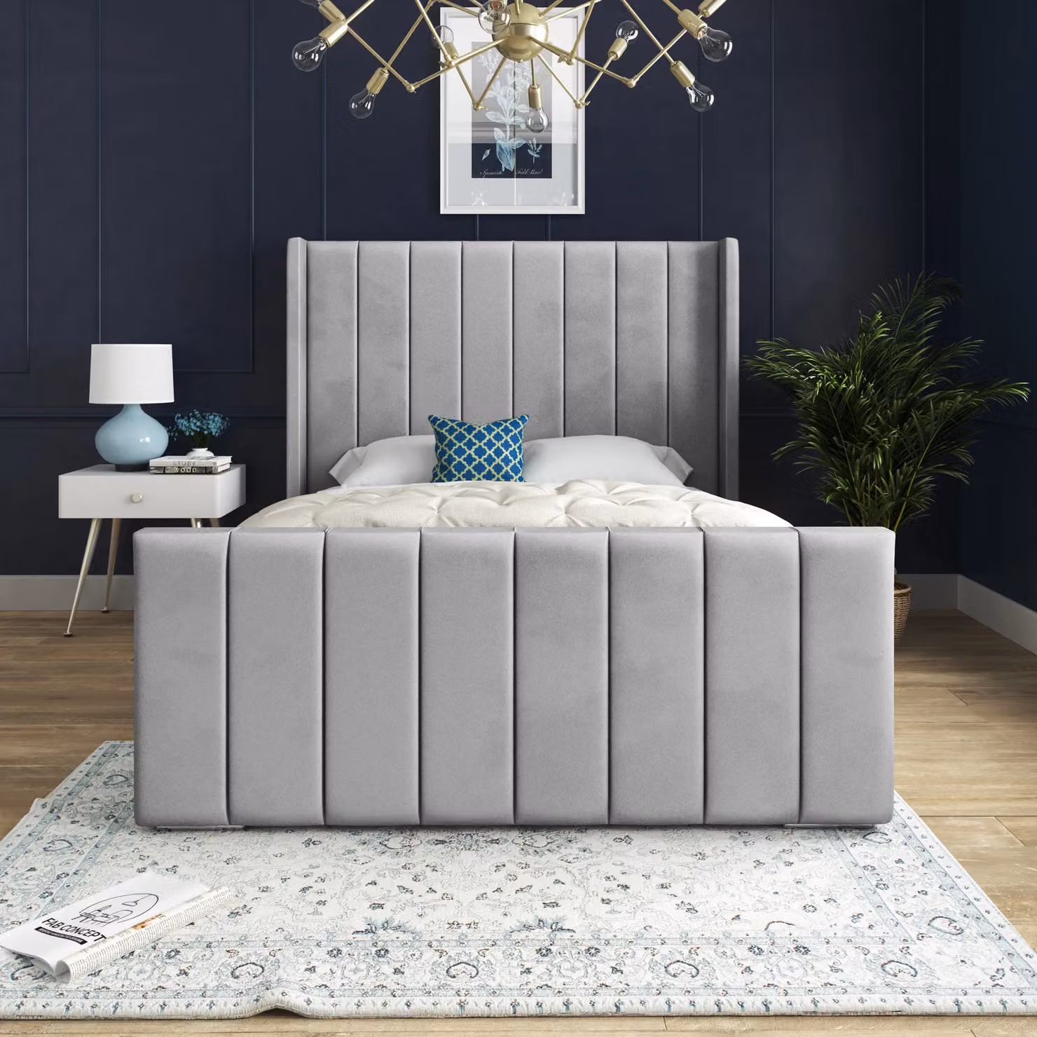 DS Living Oxford Modern Upholstered Soft Touch Plush Grey Velvet Bed Frame, W/D/H: 180 x 200 cm – 3