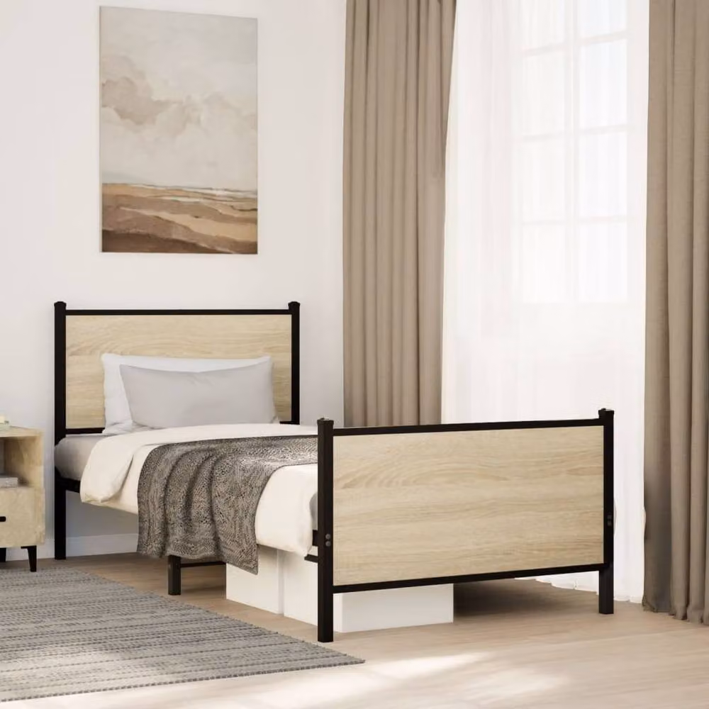Berkfield Home Metal Bed Frame in Sonoma Oak and Brown, W/D/H: 80 x 200 cm – 2