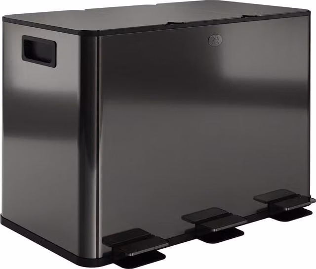 HOMCOM Triple Steel Pedal Bin with Soft Close Lids and Removable Inner Buckets, Black