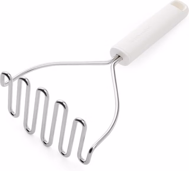 KitchenAid Stainless Steel Potato Masher with Ergonomic Grip and Hanging Loop, White