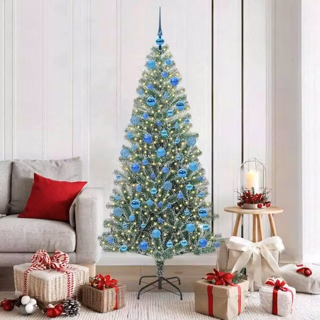 Berkfield Home Snow Flocked Artificial Christmas Tree with LED Lights, Green, Height: 180 cm
