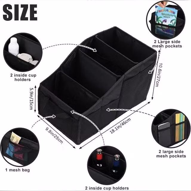 PAWNORA Multi-Pocket Textile Storage Box in Black