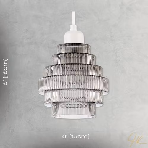 Happy Homewares Tiered Stepped Smoked Ribbed Glass Pendant Ceiling Light Shade in Grey, W: 16 cm, D: 15 cm, H: 15 cm – 3