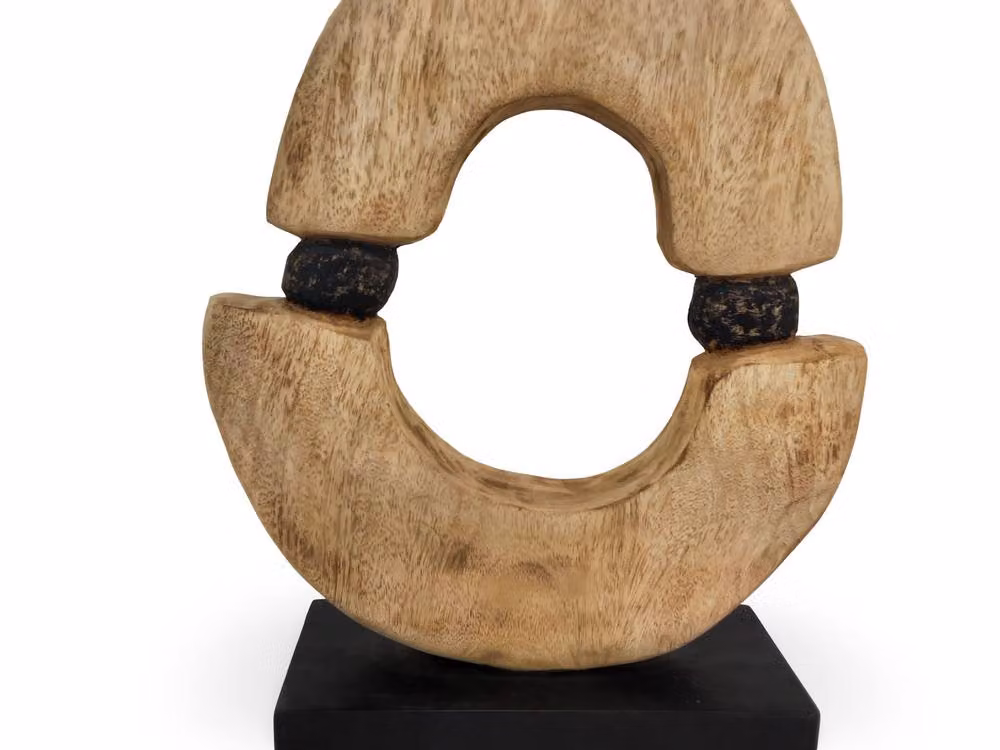 Elm Home And Garden Modern Abstract Round Wood Sculpture in Brown, Freestanding – 3