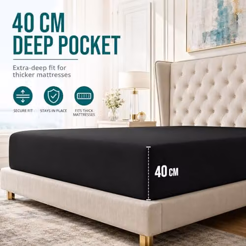 Lazzaro King Size Microfibre Fitted Sheets, Pack of 2, Black, W/D/H: 180 x 200 x 40 cm – 2