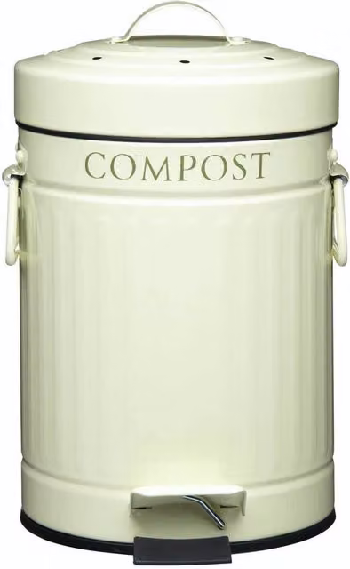 KitchenCraft 3L Pedal Compost Bin in White with Odour Filter and Coated Steel Construction