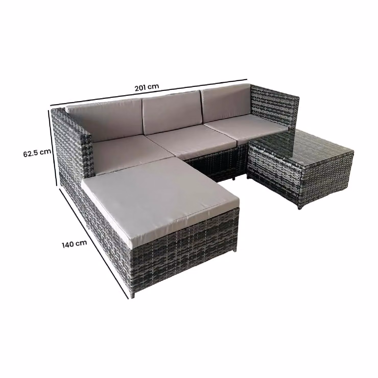 Alivio 3-Piece Grey PE Rattan Garden Furniture Set with L-Shape Corner Sofa and Coffee Table featuring UV-Resistant Cushions – 5
